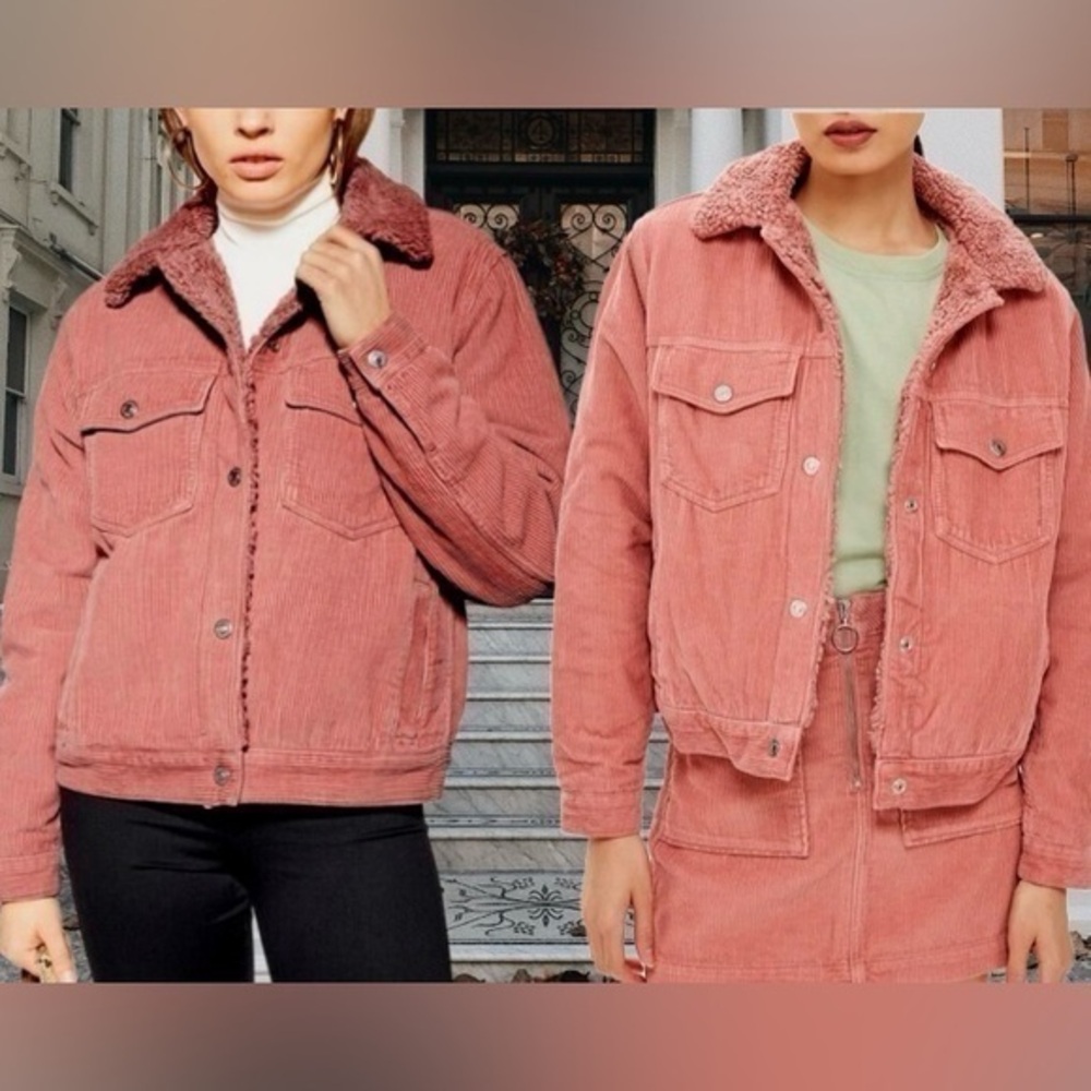 Topshop Borg Teddy Sherpa Lined Corduroy Jacket Made in Turkey Sz 8